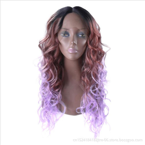 Japanese fiber three tone ombre color big wavy synthetic lace front wig in stock